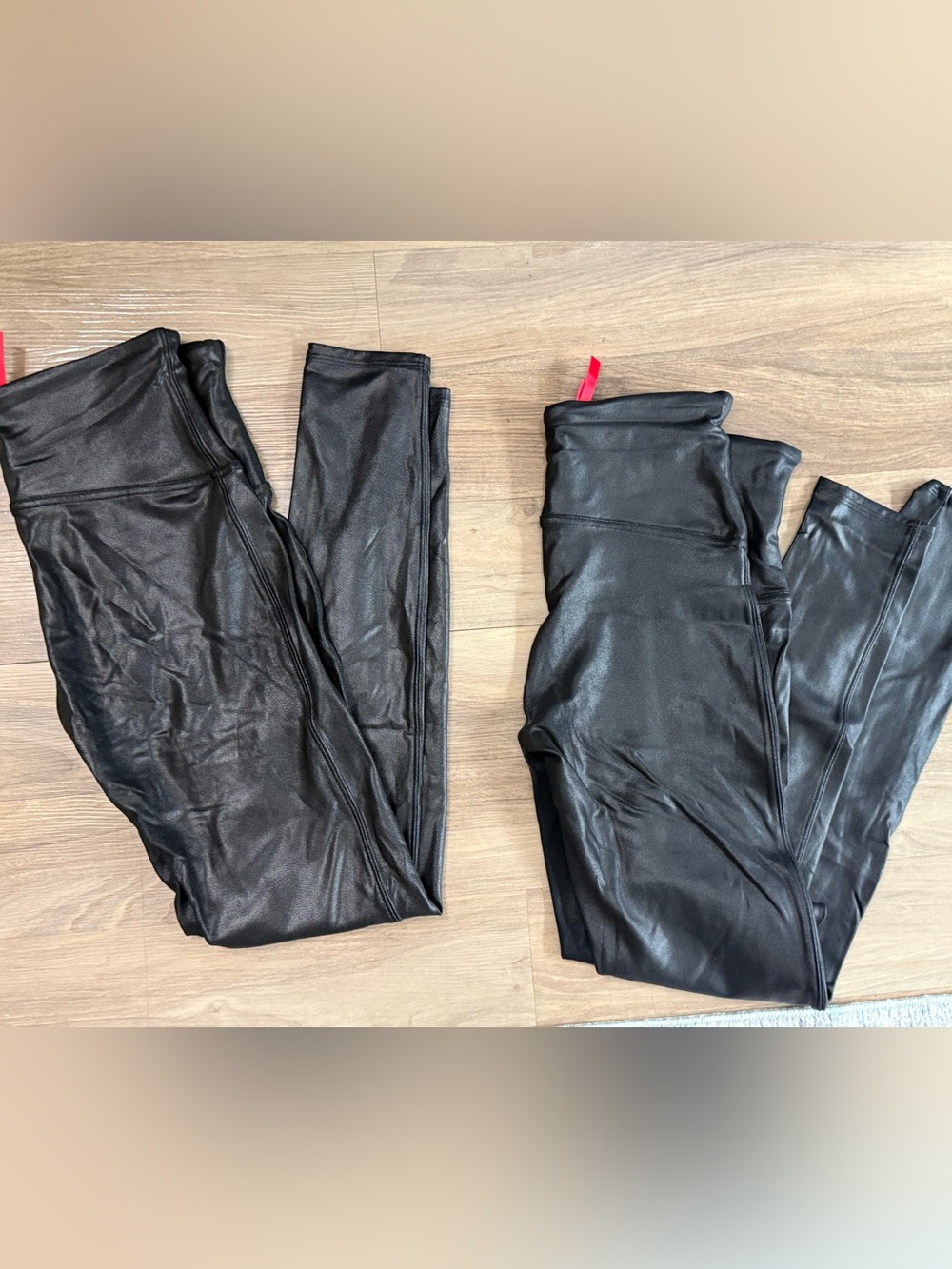 SPANX Black Faux Leather Leggings, size L